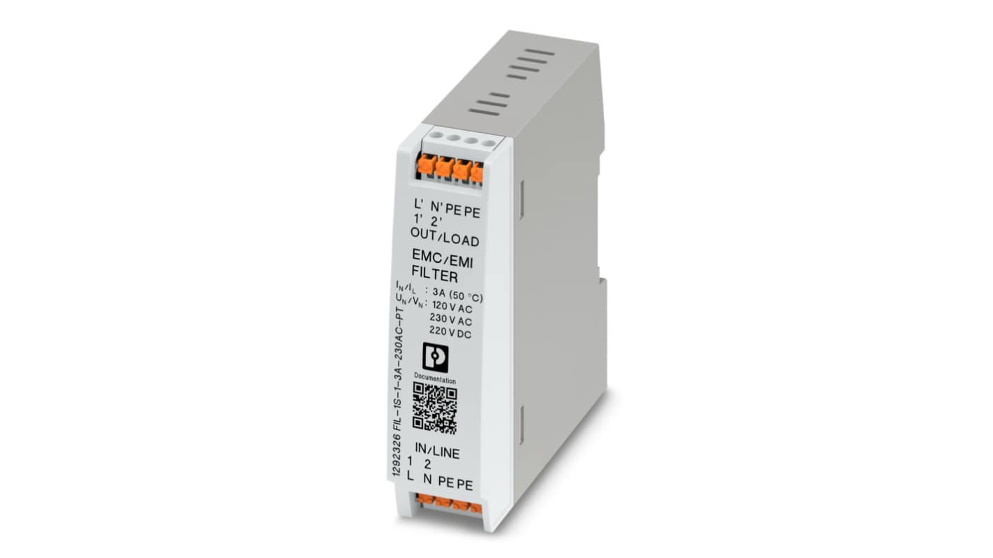 Phoenix Contact 3A 230 V ac, DIN Rail EMC Filter, Single Phase