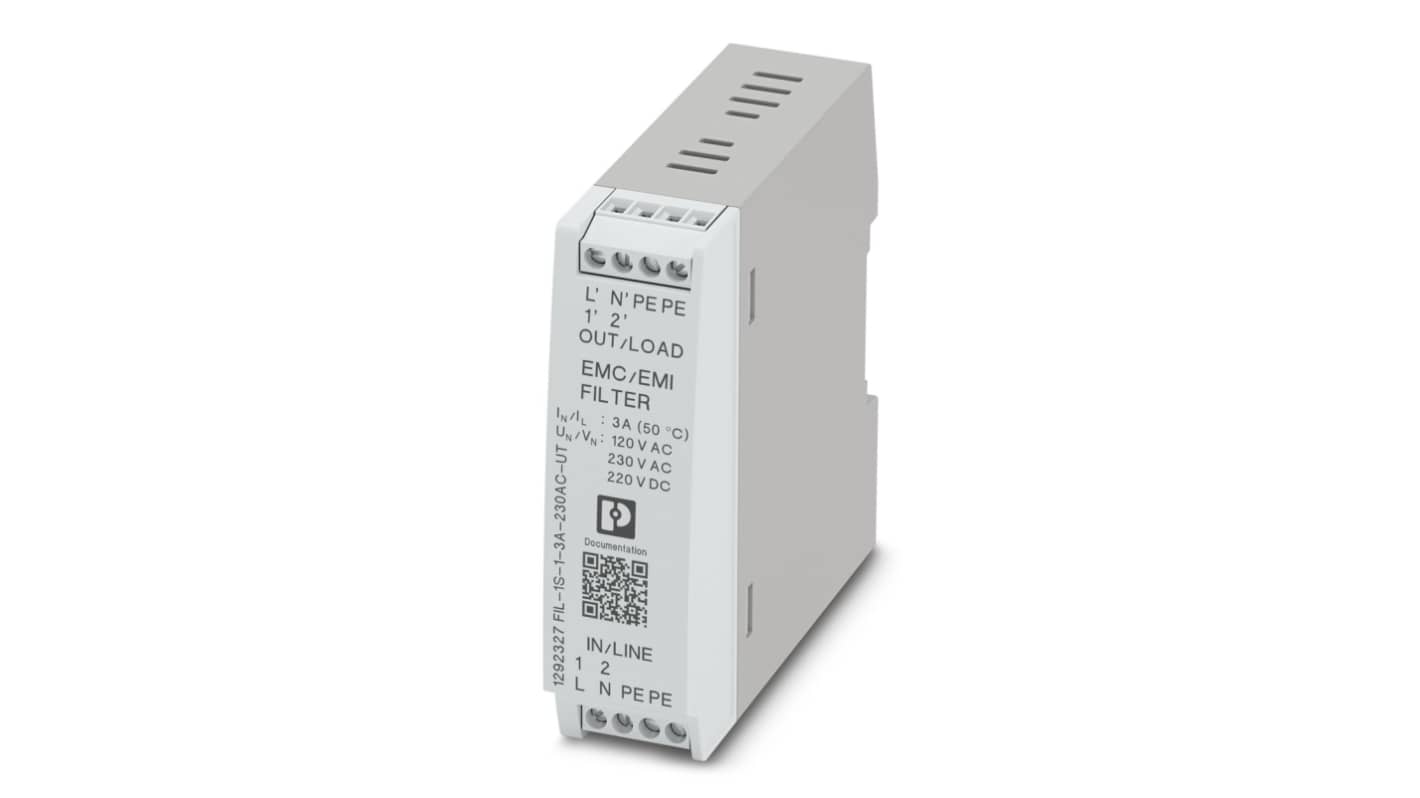 Phoenix Contact 3A 230 V ac, DIN Rail EMC Filter, Single Phase