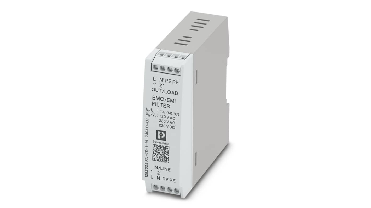 フエニックスコンタクト EMCフィルタ, 1A, 230 V ac, 単相 DINレール