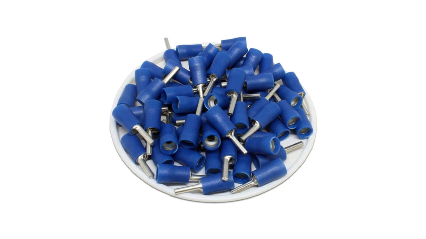 RS PRO Insulated Crimp Pin Connector, 1.5mm² to 2.5mm², 16AWG to 14AWG, 1.9mm Pin Diameter, 9mm Pin Length, Blue