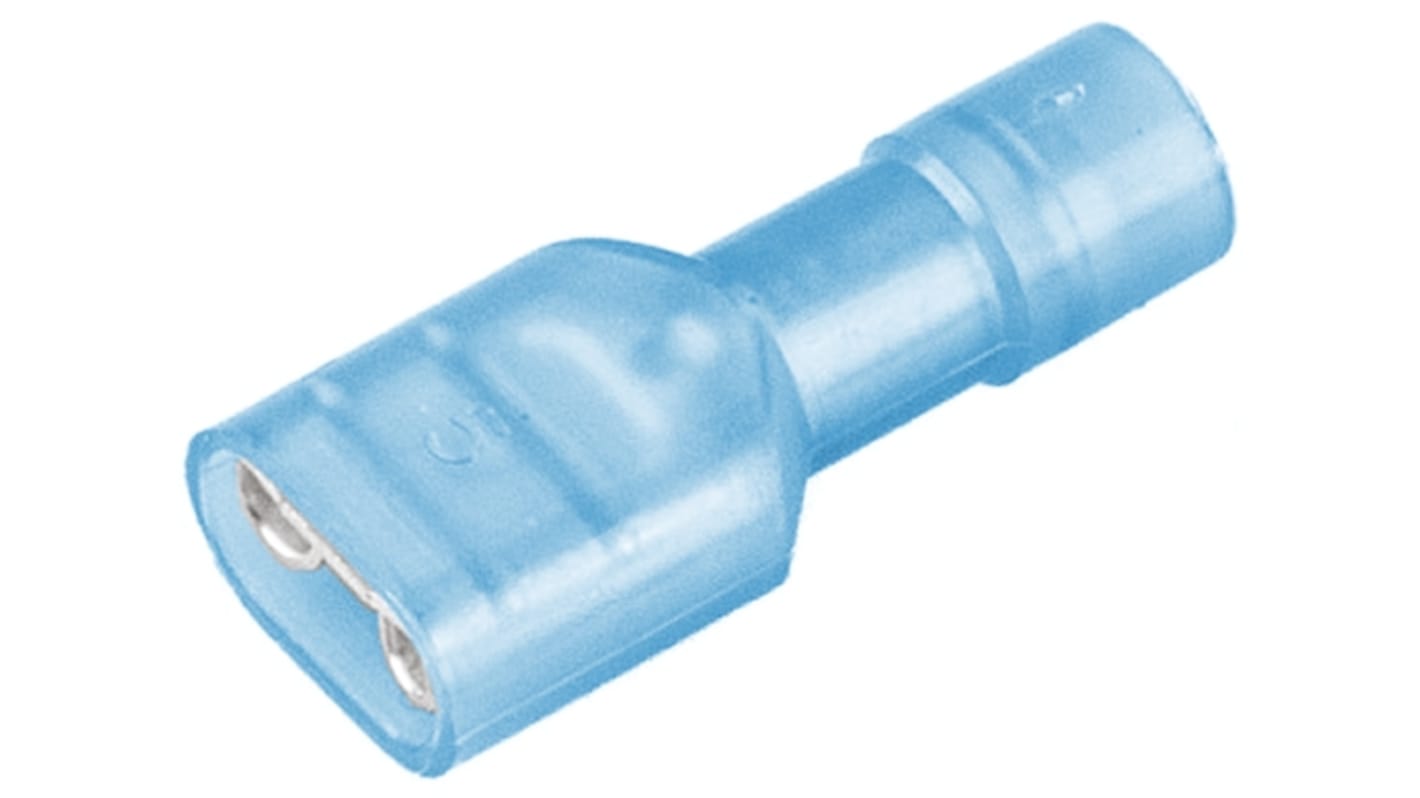 RS PRO Blue Insulated Female Spade Connector, Double Crimp, 6.35 x 0.8mm Tab Size, 1.5mm² to 2.5mm²