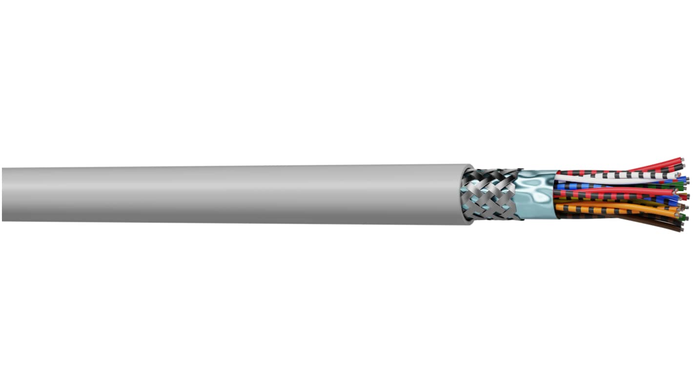 AXINDUS MP22E Control Cable, 24 Cores, 0.22 mm², Screened, 12 x 2x 0.22mm, Grey PVC Sheath