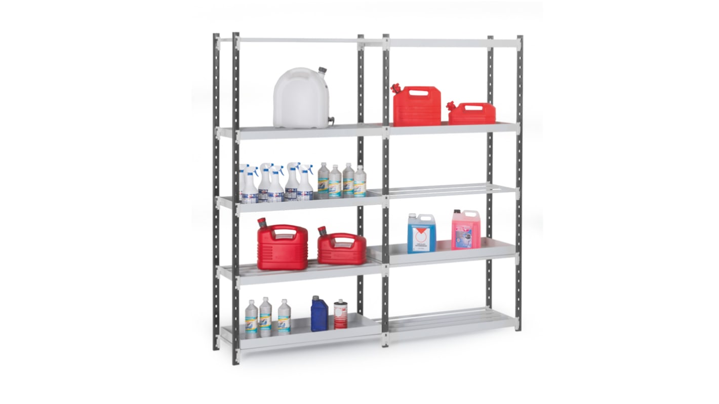 Manorga RAL 7035 Light Grey 5 Shelf Sheet Steel Quickshelf Starter Bay, 2000mm x 1000mm, 400mm, 70kg Load