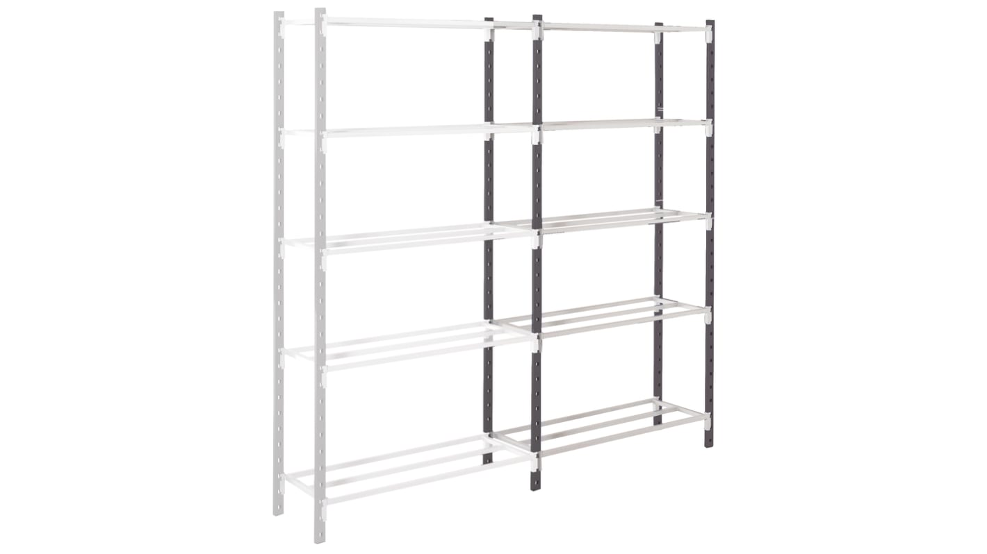 Manorga RAL 7035 Light Grey 5 Shelf Sheet Steel Quickshelf Extension Bay, 2000mm x 1250mm, 1000mm, 112kg Load