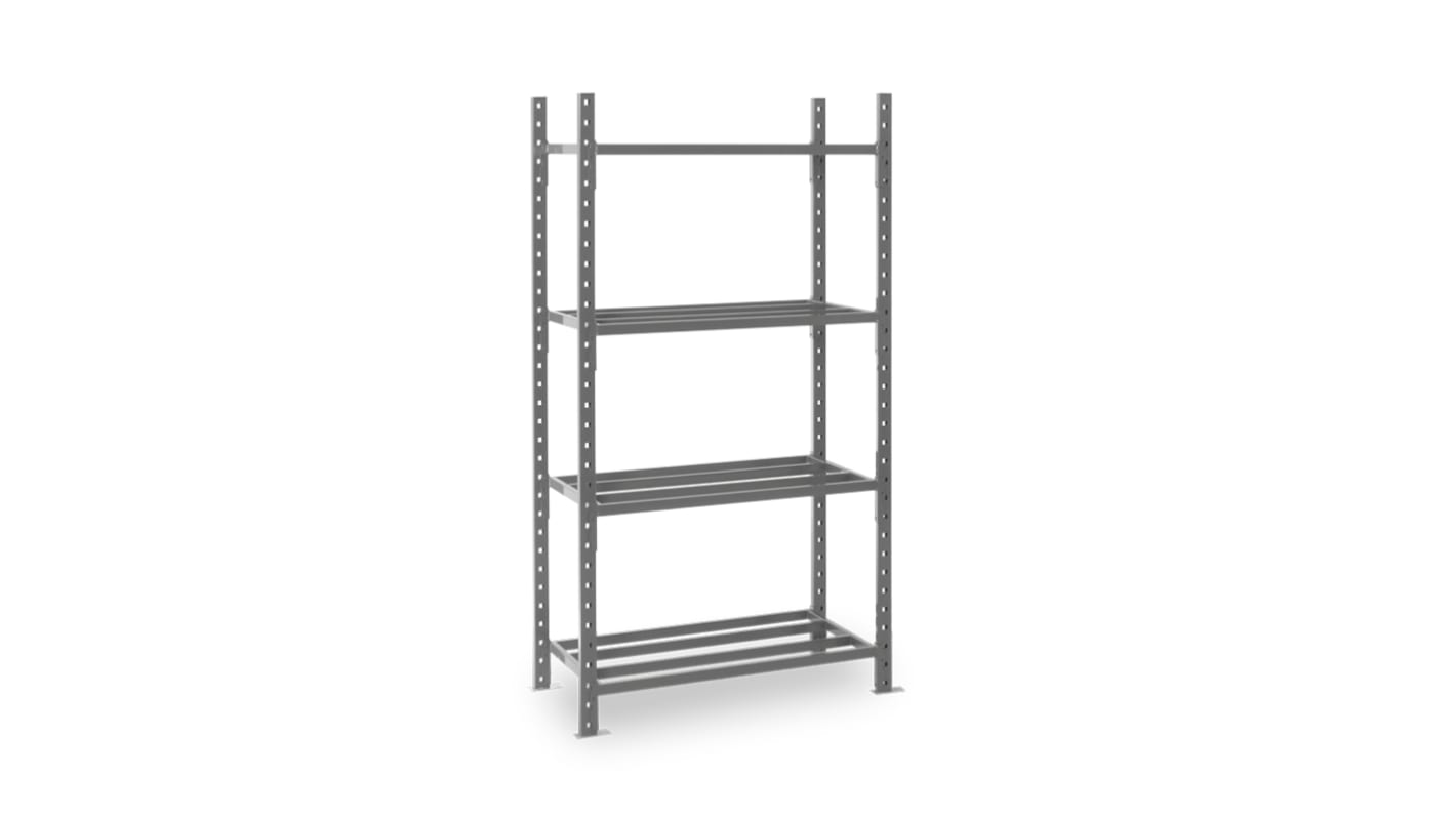 Manorga RAL 7024 4 Shelf Sheet Steel Modular Shelving Starter Bay, 2000mm x 1010mm, 800mm, 500kg Load