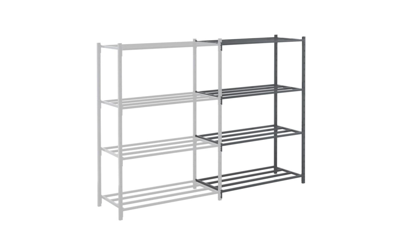 Manorga RAL 7024 4 Shelf Sheet Steel Modular Shelving Extension Bay, 2000mm x 1260mm, 700mm, 460kg Load