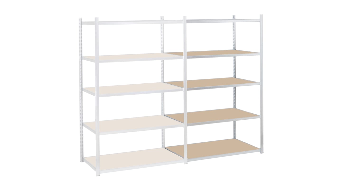 Manorga Galvanised 5 Shelf Galvanised Steel Quickshelf Extension Bay, 2000mm x 1500mm, 500mm, 76kg Load