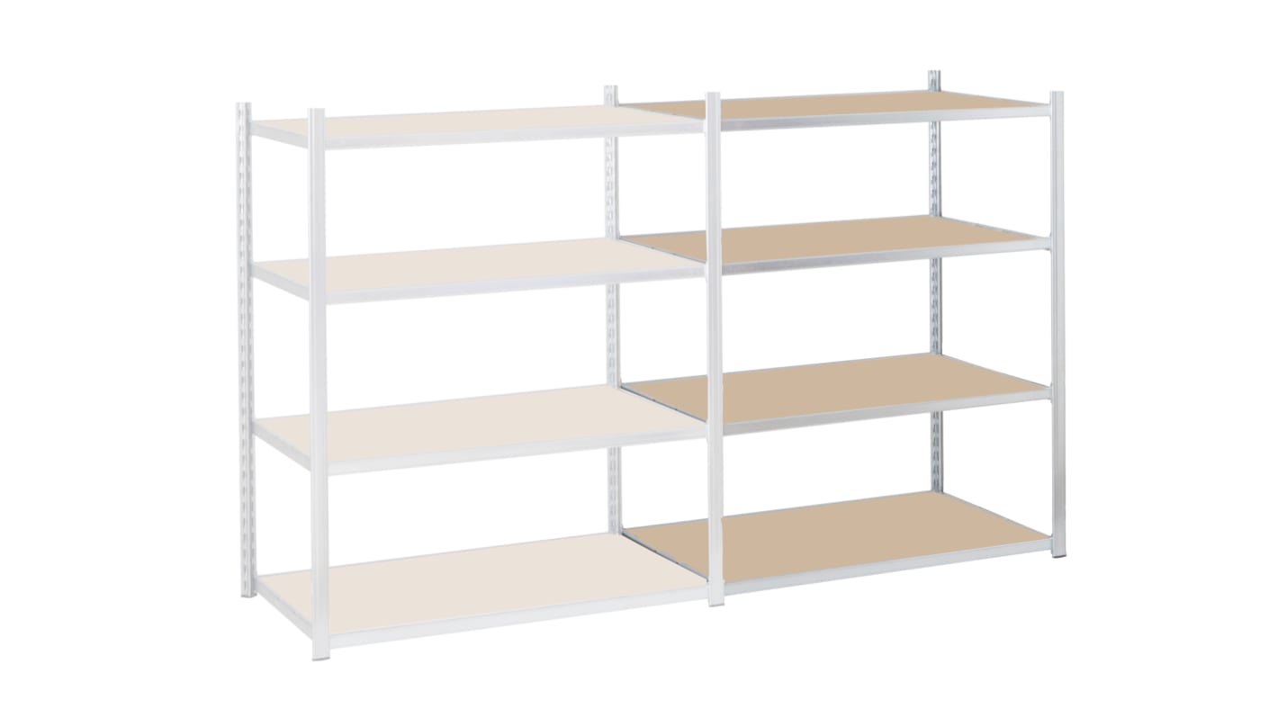 Manorga Galvanised 4 Shelf Galvanised Steel Quickshelf Extension Bay, 1760mm x 1500mm, 600mm, 120kg Load