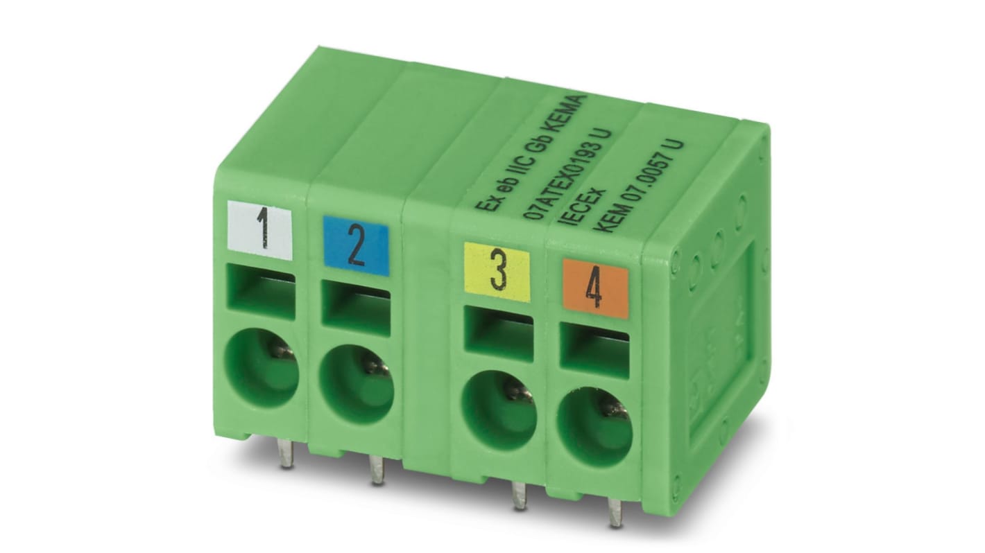 Phoenix Contact PCB端子排, 4p, 5mm间距, 23A, PCB安装, PCB端接, 5/ 4-H-EX PROFINET 2, SPT 2系列