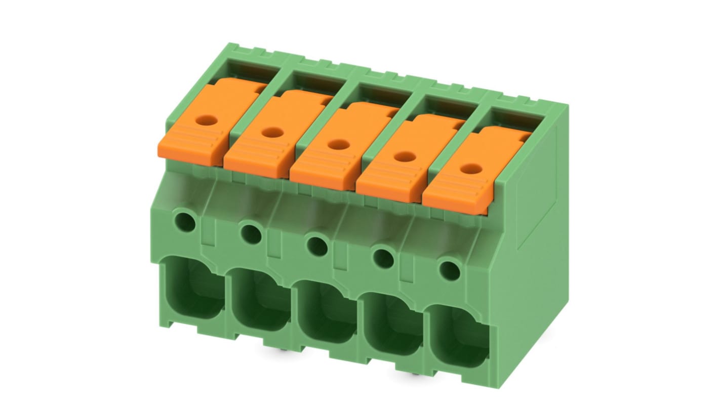 Phoenix Contact 5-ZB, LPT 6/ 5-7 Series PCB Terminal Block, 5-Contact, 7.5mm Pitch, PCB Mount, 1-Row, PCB Termination