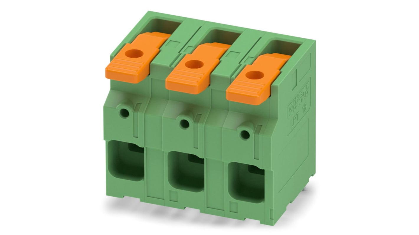 Phoenix Contact 0-ZB, LPT 16/ 3-15 Series PCB Terminal Block, 3-Contact, 10mm Pitch, PCB Mount, 1-Row, PCB Termination
