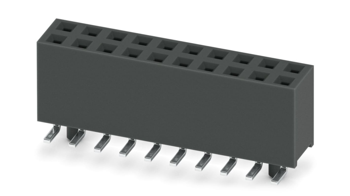 Phoenix Contact 54D/ 20-SV-1020-1-BT, FQ 2 Series Surface Mount Socket Strip, 2-Row, 2.54mm Pitch, SMD Termination