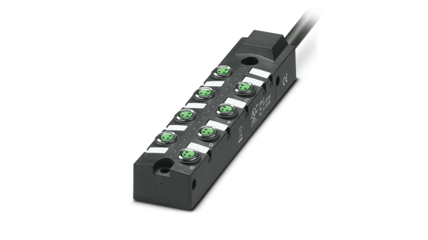 Phoenix Contact M8传感器分线盒, 8端口, 3线路, 30V 直流, 10m线长