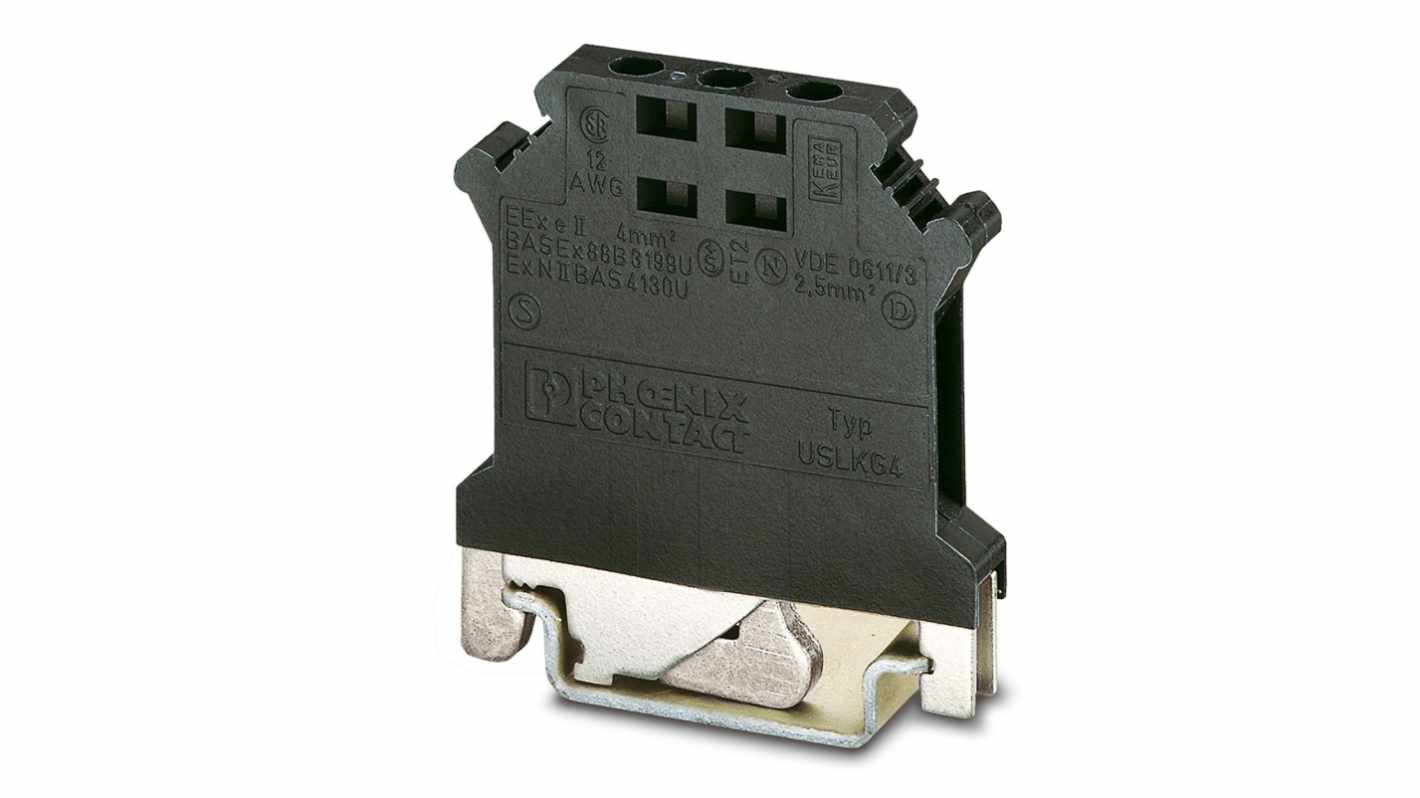 Phoenix Contact 2798789 USLKG 4 BK/BK Series Black, 4mm², Single-Level, Screw Termination