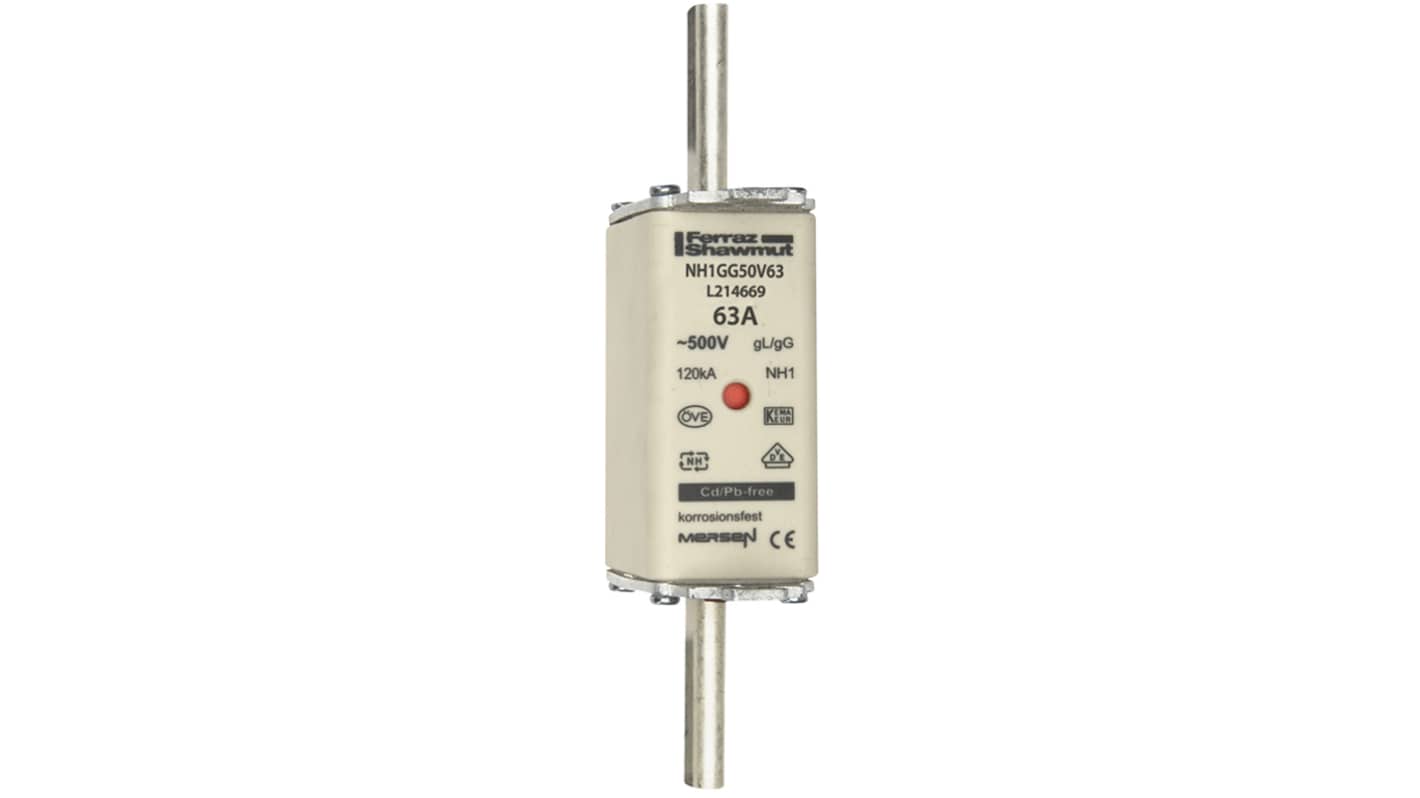 Mersen 63A NH Fuse, NH1, 500V ac