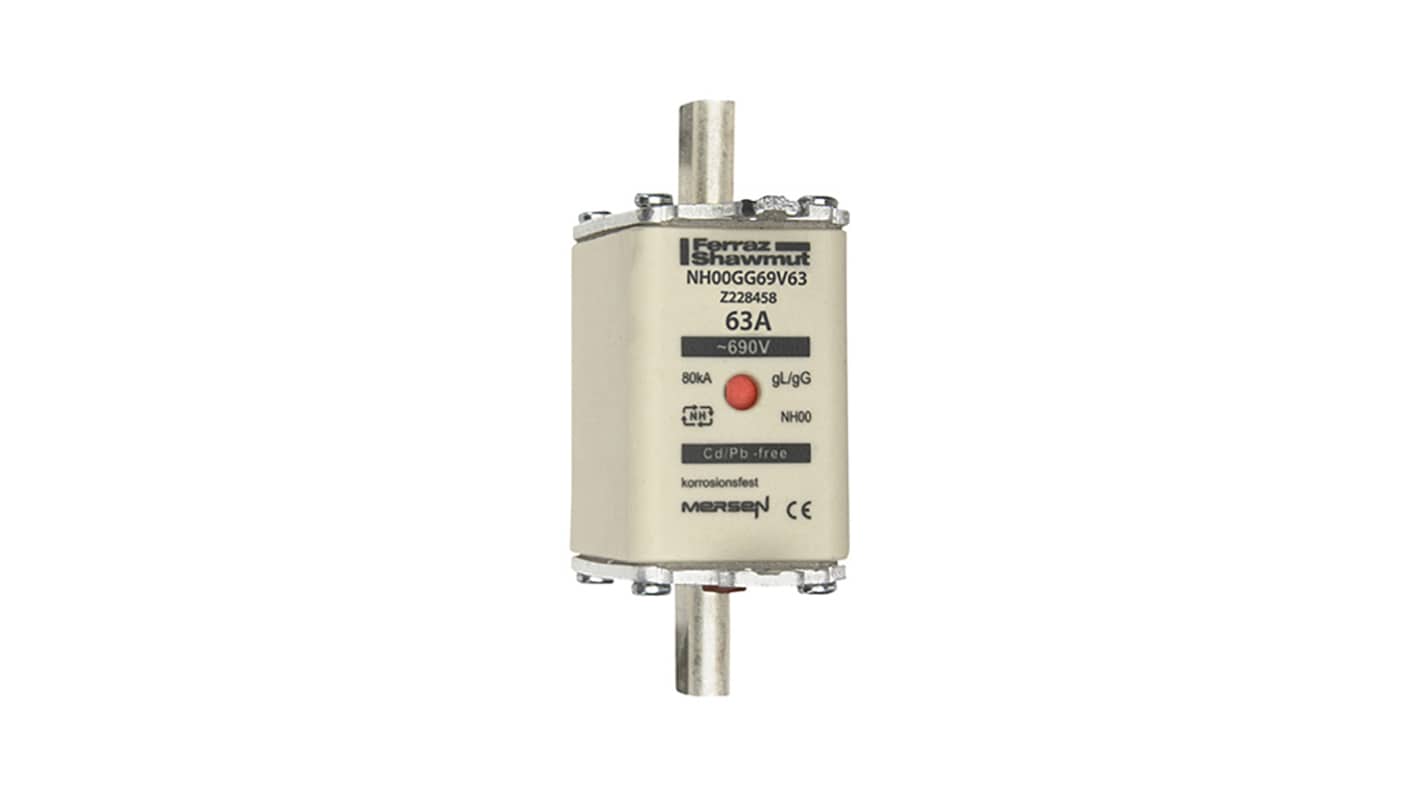 Mersen 63A NH Fuse, NH00, 690V ac