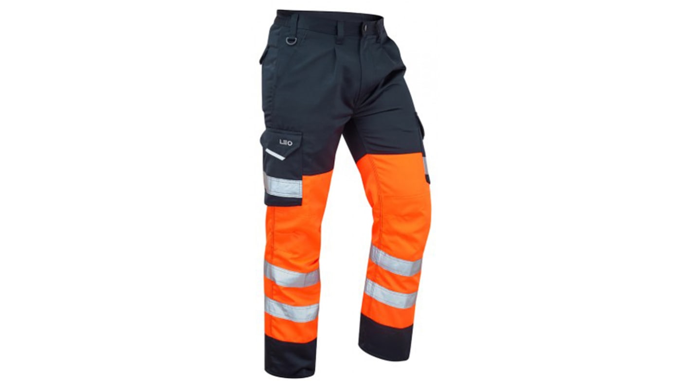 Leo Workwear CT01ON Orange/Navy Stain Resistant, Waterproof Hi Vis Trousers, 42in Waist Size