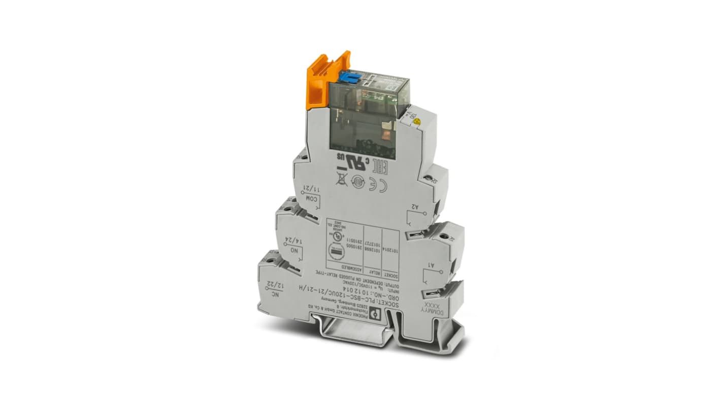 Phoenix Contact Relay Module, DIN Rail Mount, 120/110V ac/dc Coil, DPDT, 10mA Load