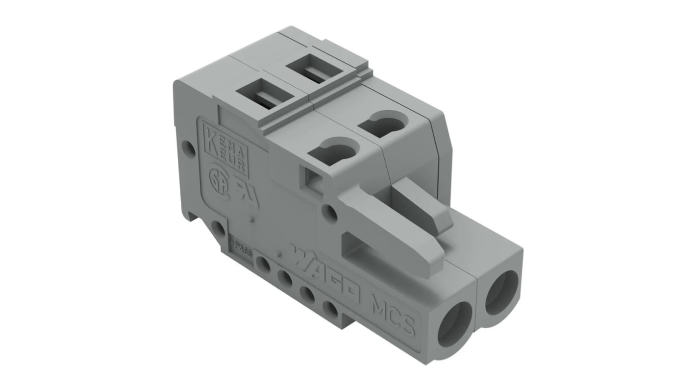 WAGO 231 Series PCB Terminal, 2-Contact, 5mm Pitch, Cable Mount, 1-Row, Cage Clamp Termination