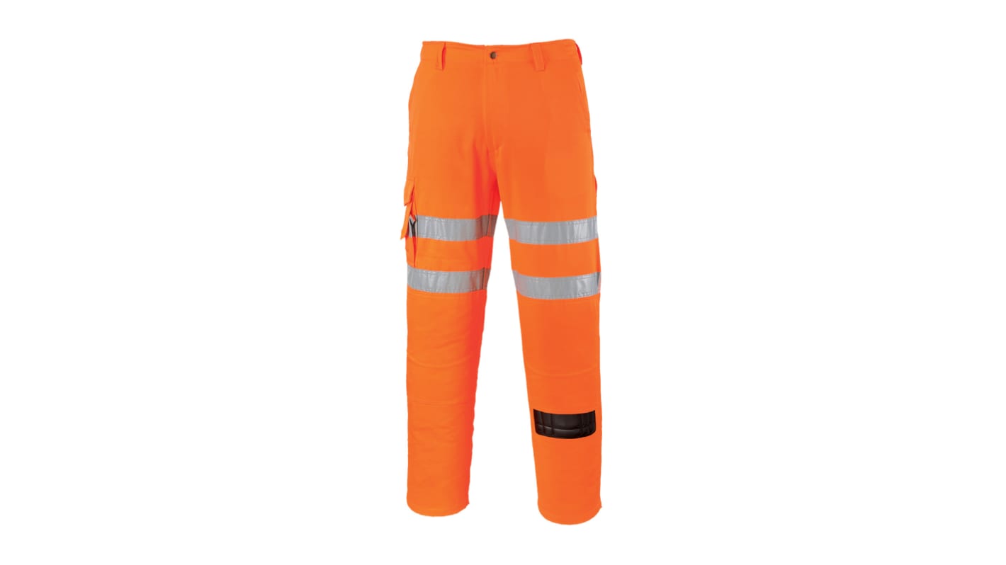 Pantalones de alta visibilidad Portwest Unisex, talla 42plg, de color Naranja, Resistente a manchas