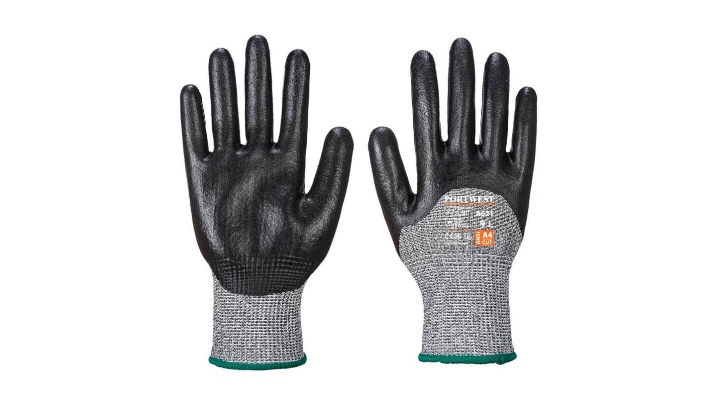 Portwest Grey Glass Fibre, HPPE Cut Resistant Gloves, Size 8, Nitrile Foam Coating