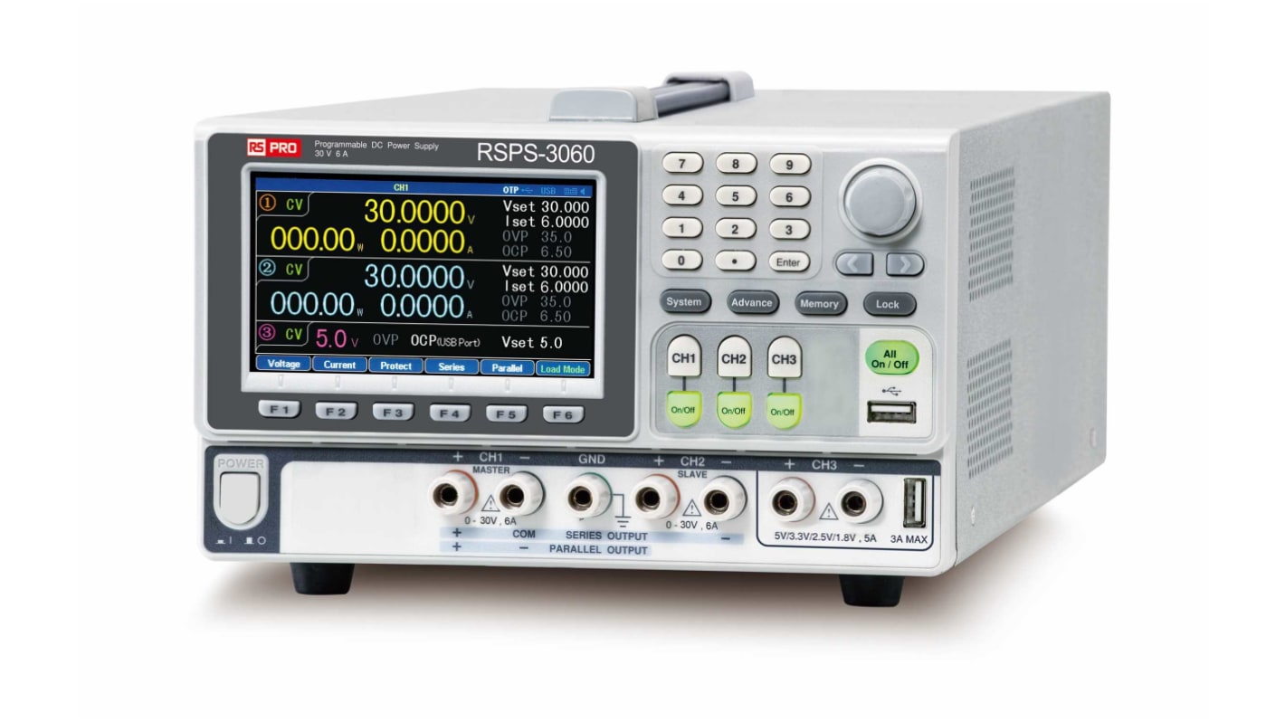 Zasilacz laboratoryjny 0 → 30V 6A RS PRO 385W Zasilacz DC z trzema wyjściami