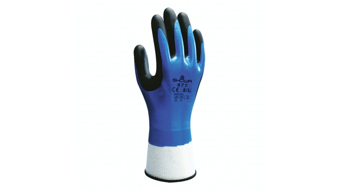 Showa 477 Blue Nylon, Polyester Cold Resistant Work Gloves, Size 7, Nitrile Foam Coating