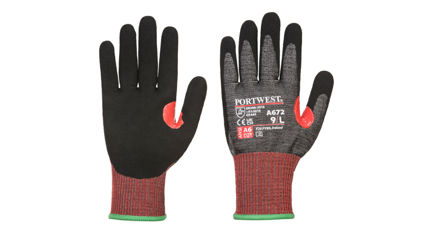 Portwest Nitrile Cut Resistant Gloves, Size 10, Nitrile Foam Coating