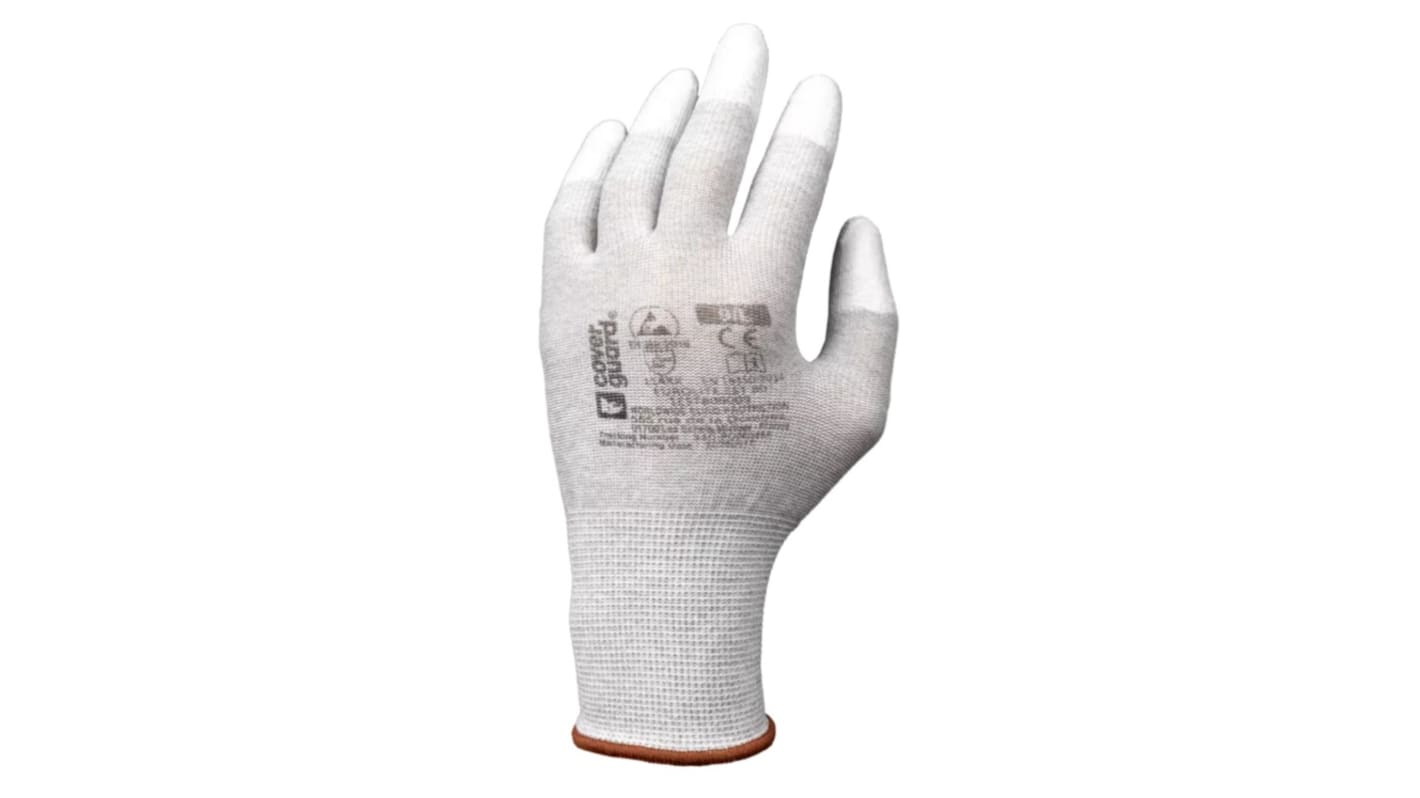 Coverguard EUROLITE EST80 White Polyester Chemical Resistant, Electrical Work Gloves, Size 6, Polyurethane Coating