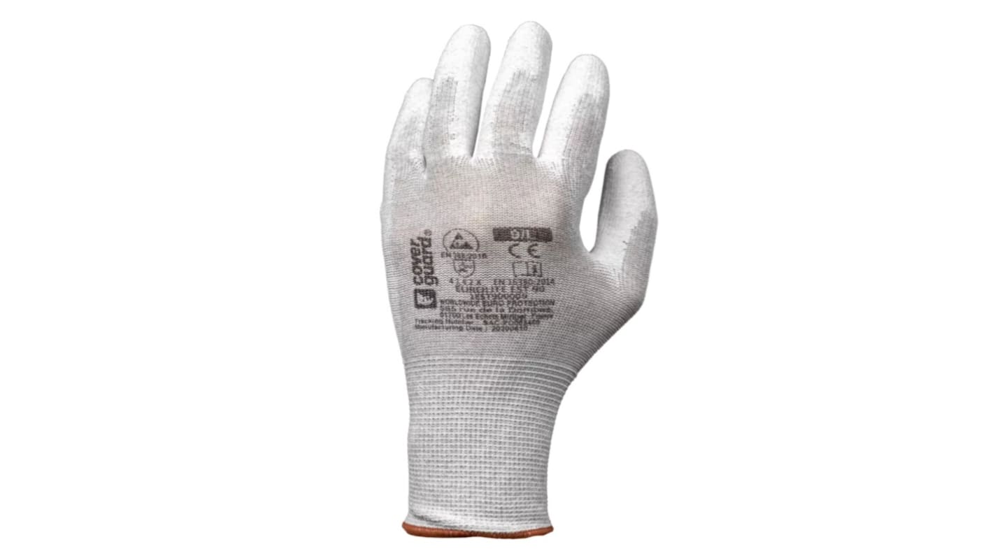 Coverguard EUROLITE EST90 White Polyester Chemical Resistant, Electrical Work Gloves, Size 8, Polyurethane Coating