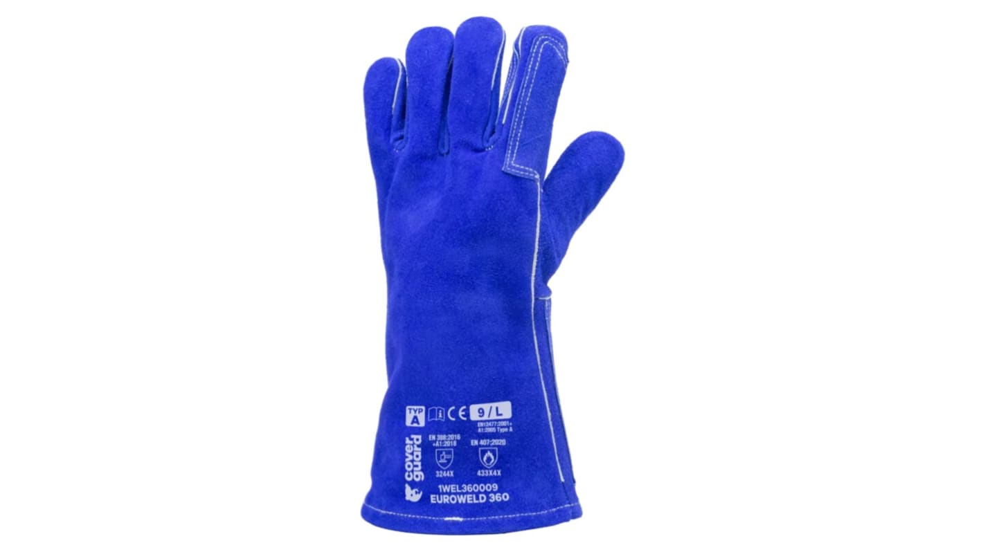 Coverguard EUROWELD 360 Blue Leather Chemical Resistant, Electrical Gloves, Size 9, Leather Coating