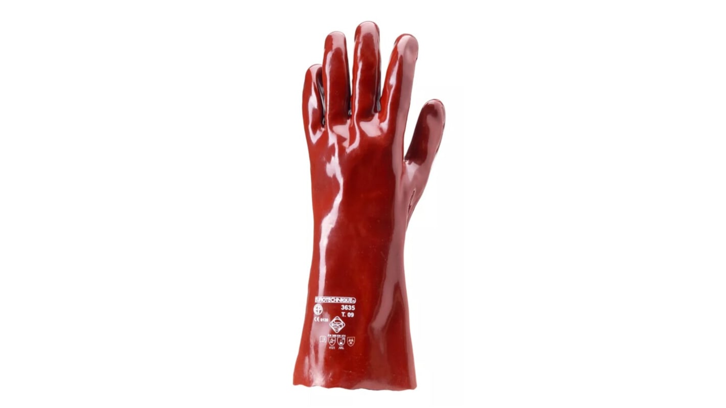 Coverguard EUROCHEM 3636 Red Cotton Abrasion Resistant, Chemical Resistant Work Gloves, Size 8, PVC Coating