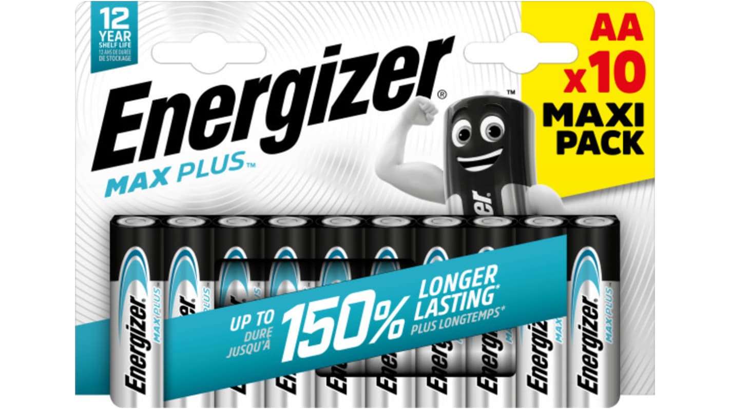 Energizer Energizer MAX PLUS Alkaline, Zinc Manganese Dioxide AA Batteries 1.5V