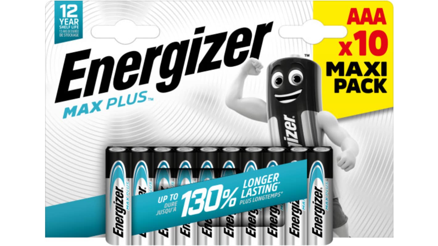 Energizer MAX PLUS Alkaline, Zinc Manganese Dioxide AAA Batteries 1.5V