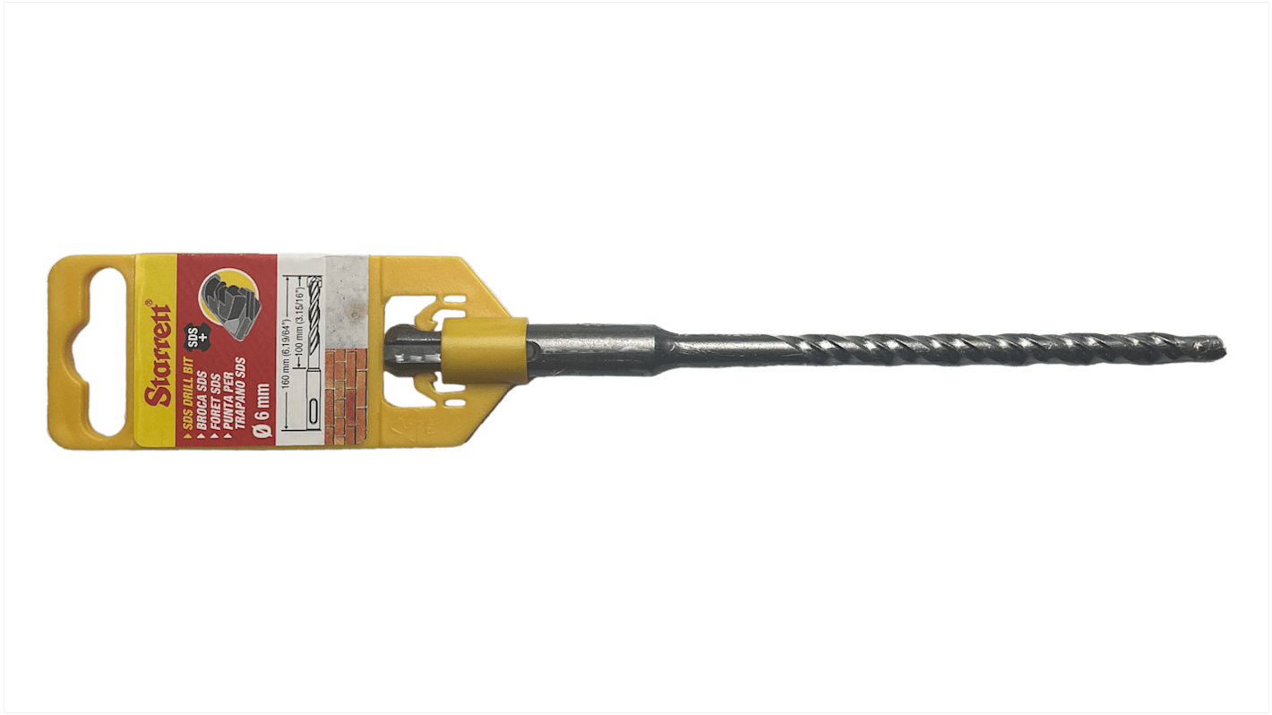 Starrett SDS Plus Series Carbide Tipped SDS Plus Drill Bit, 6mm Diameter, 160 mm Overall