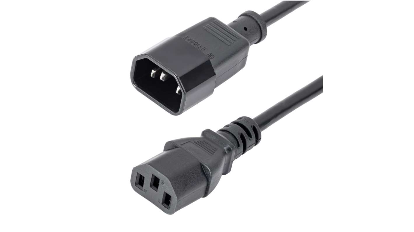StarTech.com Straight IEC C13 Socket to Straight IEC C14 Plug Power Cord, 1m