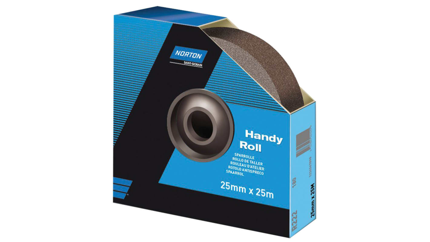 Norton P60 Grit Medium Sandpaper Roll, 25m x 38mm