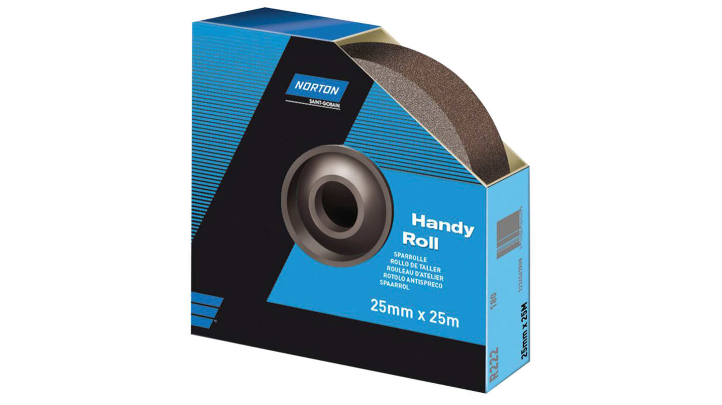 Norton P180 Grit Very Fine Sandpaper Roll, 25m x 38mm