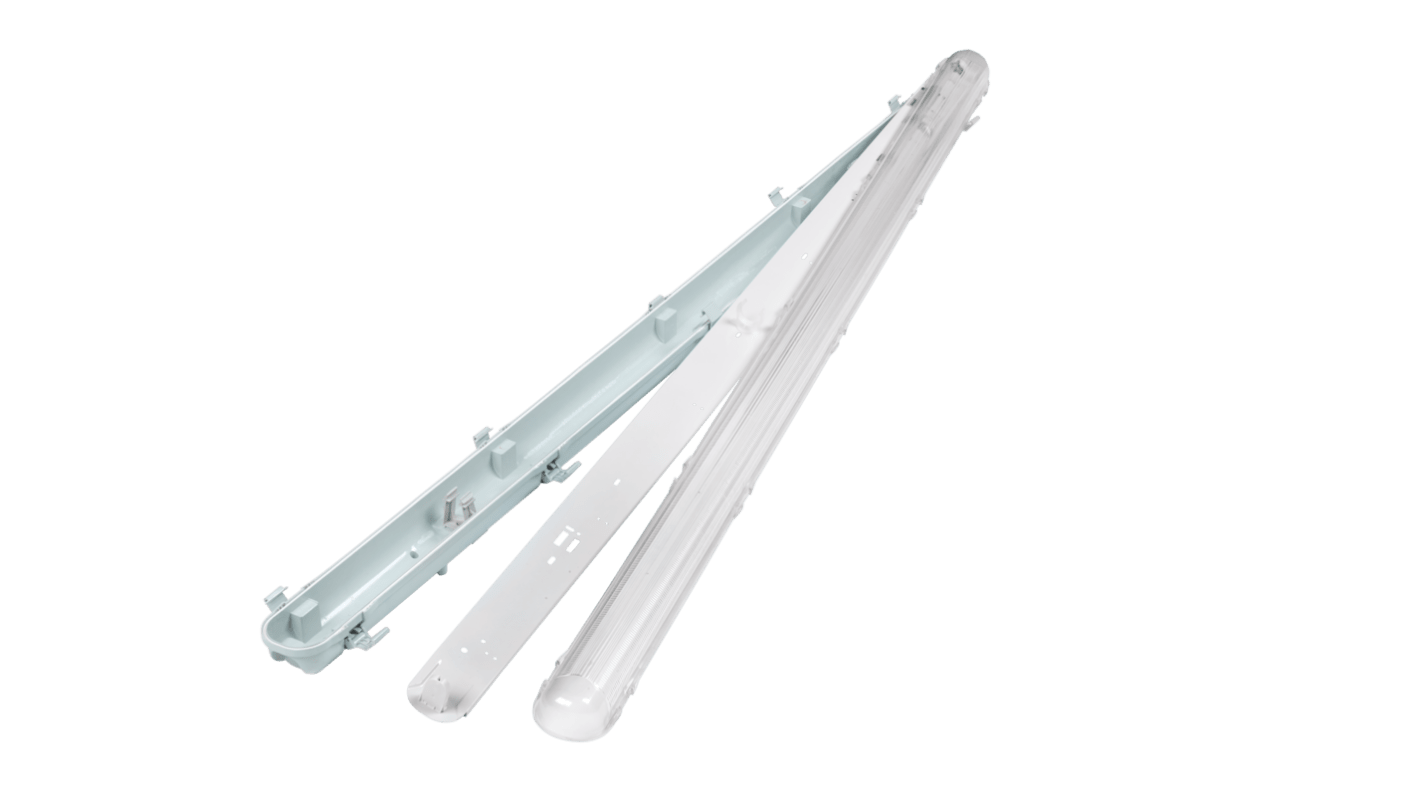 RS PRO 22 W Batten Light Round, 1 Lamp, Anti-corrosive, 1570 mm Long, IP65