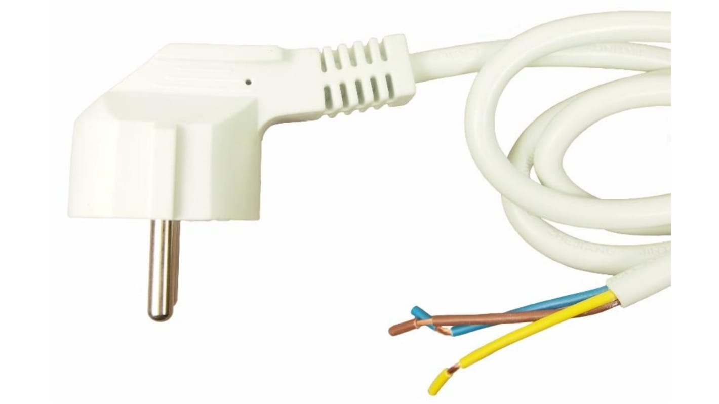 RS PRO Konfektioniertes Stromkabel, A CEE 7/7 / Stecker abgewinkelt, B offenes Ende, 16 A, 2m Weiß,  250 V