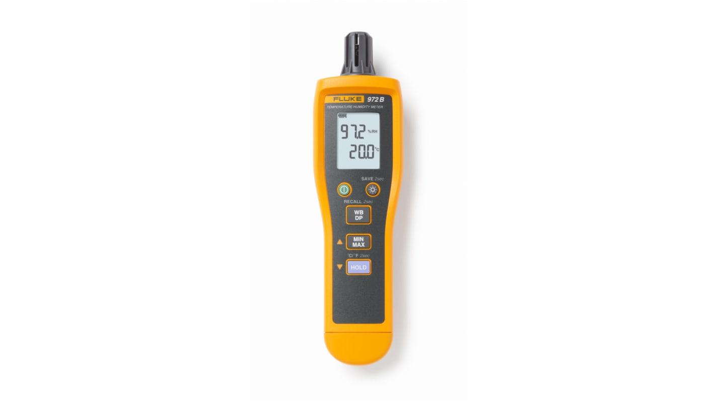 Fluke 972B Data Logging Air Quality Meter for Humidity, Temperature, +100°C Max, 99.9%RH Max, Battery-Powered