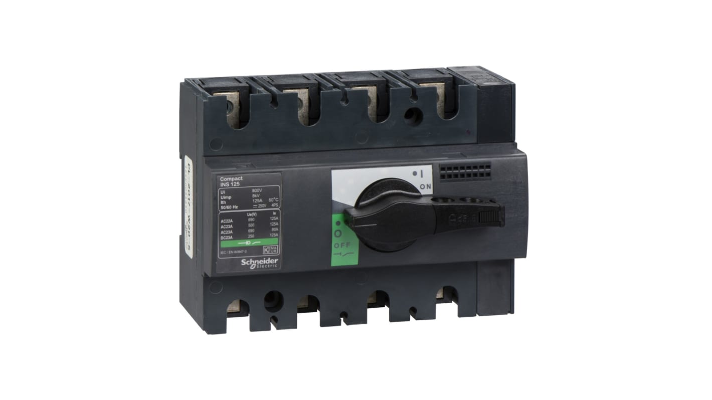 Schneider Electric 4P Pole Isolator Switch - 125A Maximum Current, 75kW Power Rating, IP40