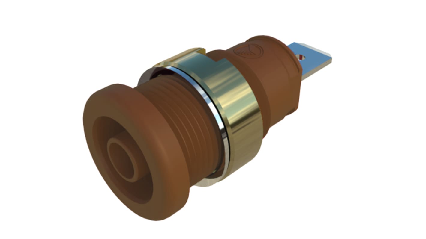 Hirschmann Test & Measurement Brown Male Banana Connector, 4 mm Connector, Tab Termination, 32A, 1kV, Gold Plating