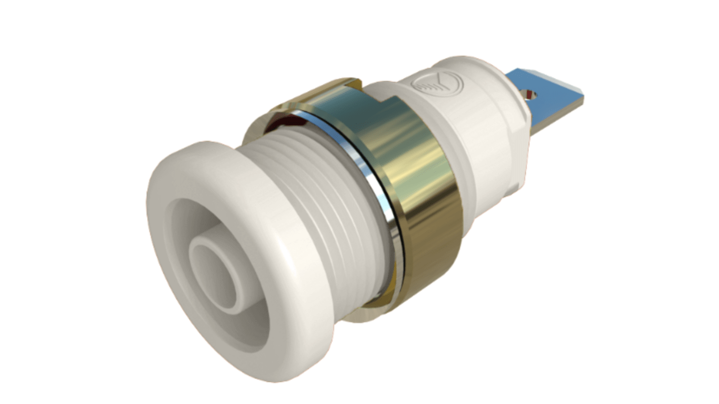 Hirschmann Test & Measurement White Male Banana Connector, 4 mm Connector, Tab Termination, 32A, 1kV, Gold Plating