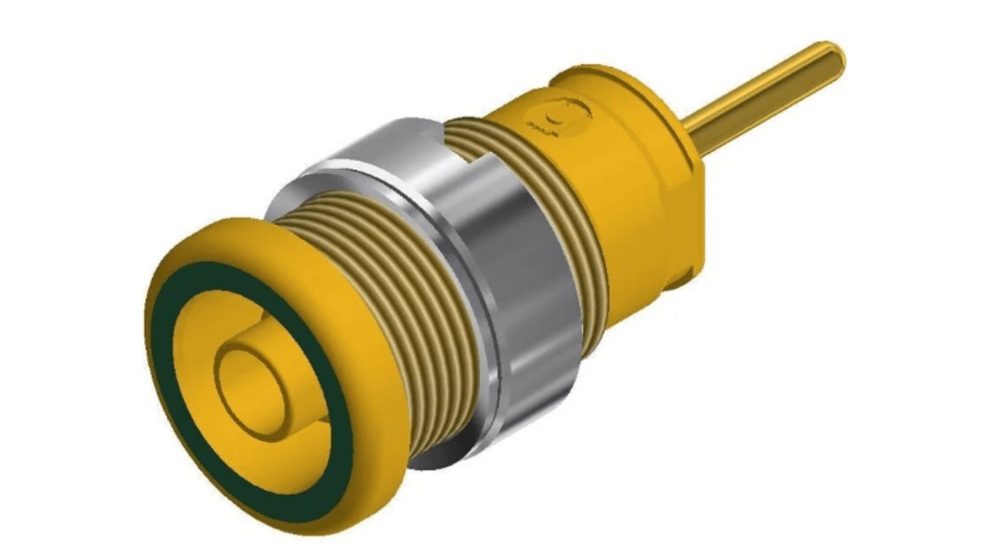 Hirschmann Test & Measurement Green/Yellow Female Banana Connector, 4 mm Connector, Solder Termination, 24A, 1kV, Gold