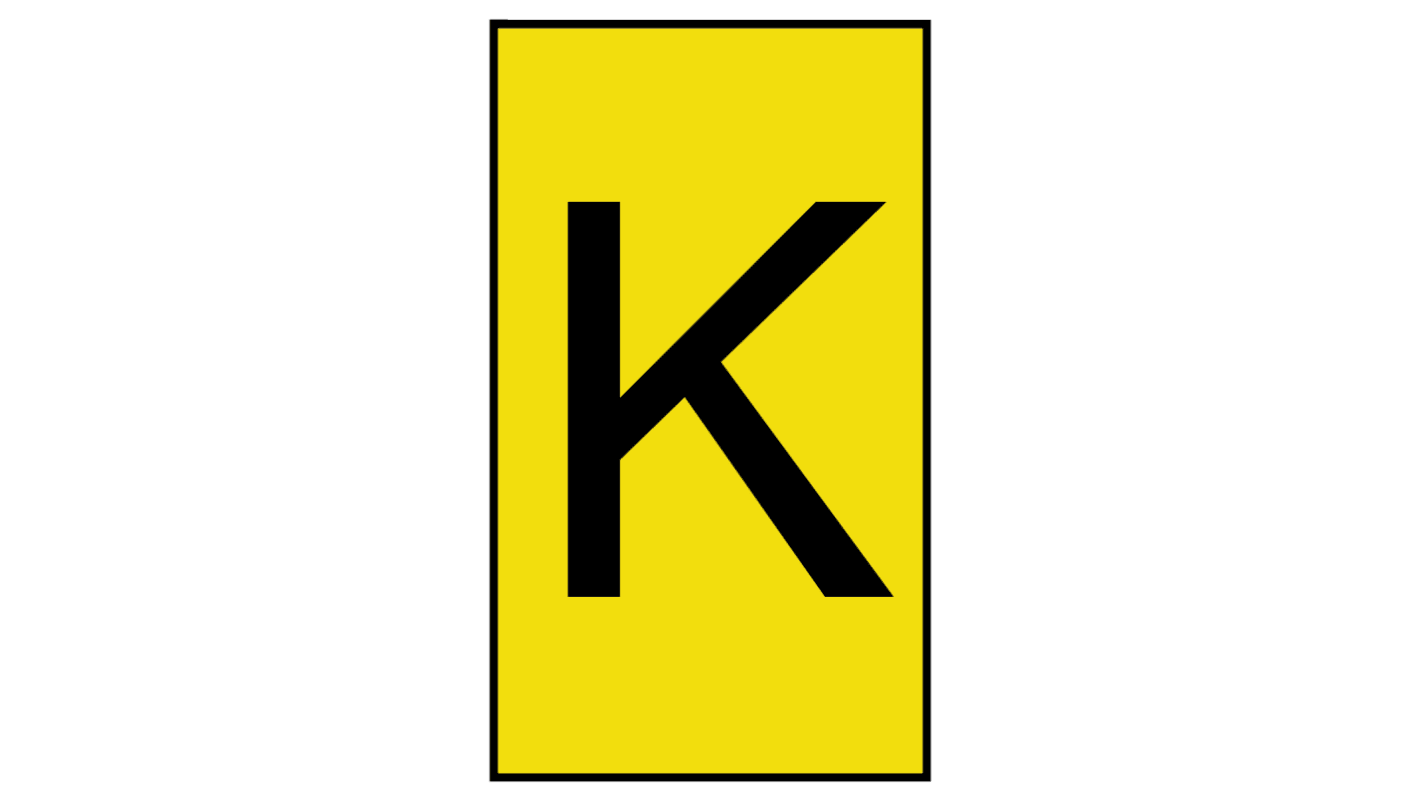 HellermannTyton Ovalgrip Slide On Cable Markers, Black on Yellow, Pre-printed "K", 2.5 → 6mm Cable, 901-10193