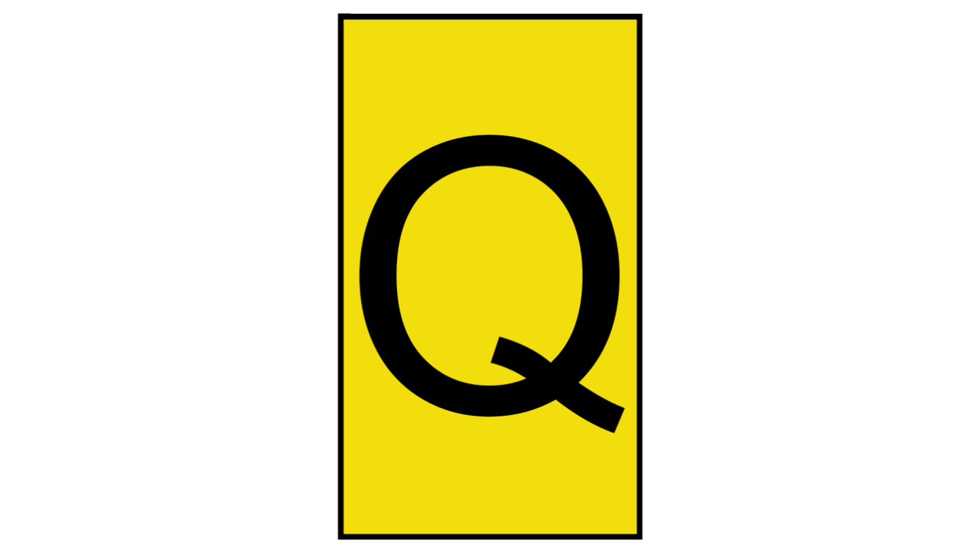 HellermannTyton Ovalgrip Slide On Cable Markers, Black on Yellow, Pre-printed "Q", 2.5 → 6mm Cable, 901-10198