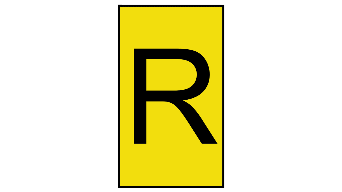 HellermannTyton Ovalgrip Slide On Cable Markers, Black on Yellow, Pre-printed "R", 2.5 → 6mm Cable, 901-10199