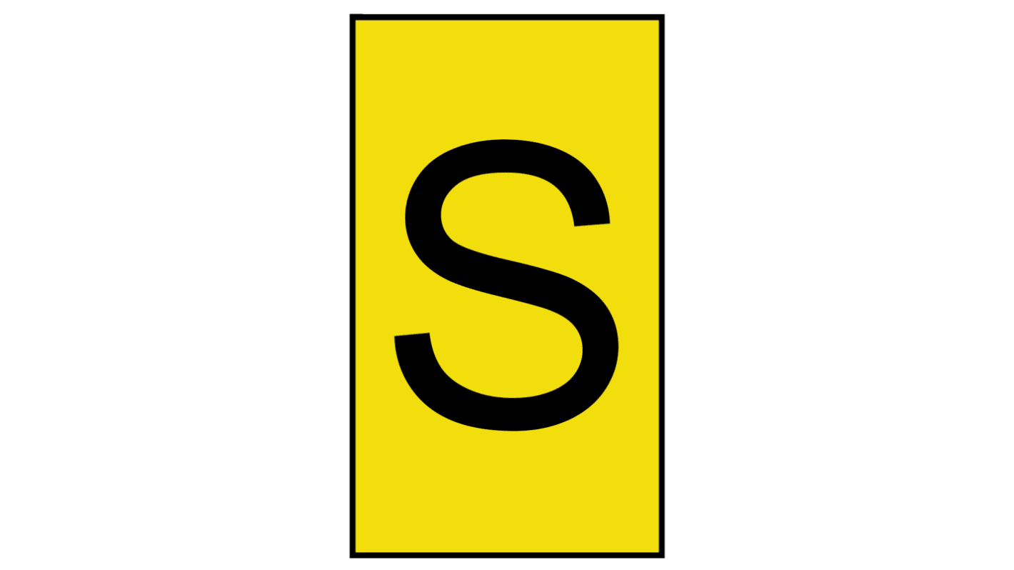 HellermannTyton Ovalgrip Slide On Cable Markers, Black on Yellow, Pre-printed "S", 2.5 → 6mm Cable, 901-10200
