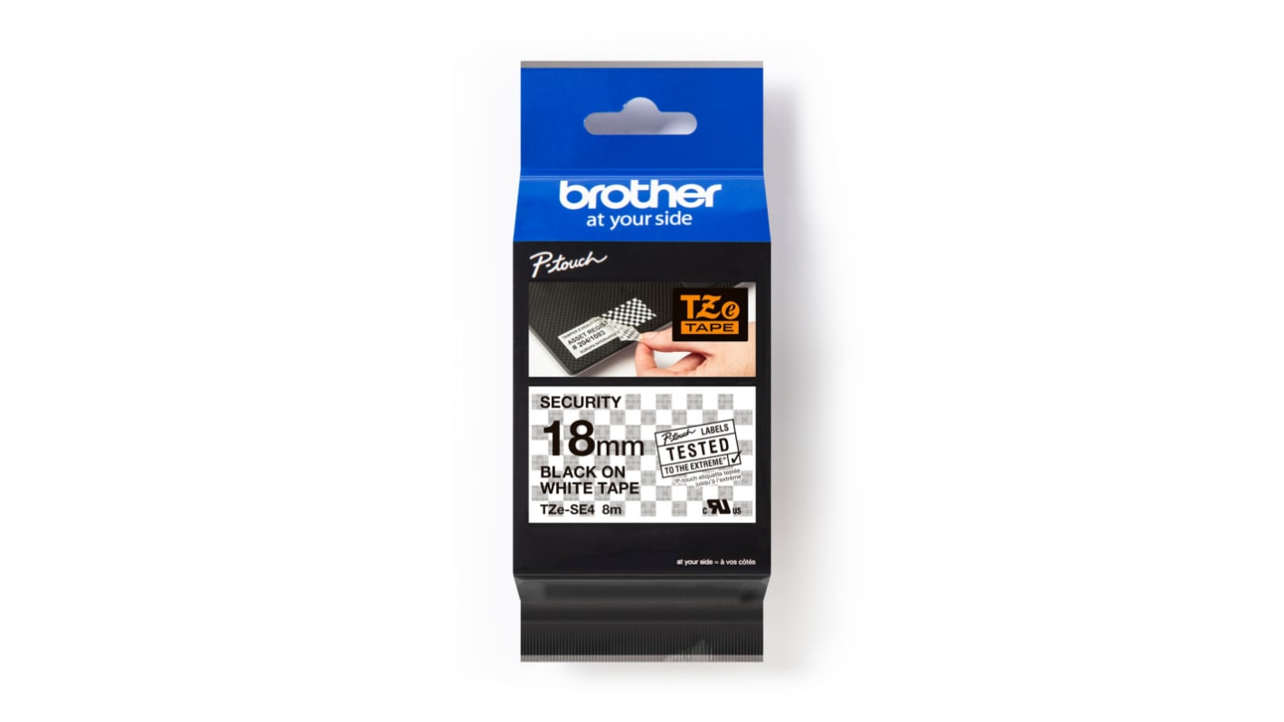 Brother Black on White Label Printer Tape, 8 m Length, 18 mm Width